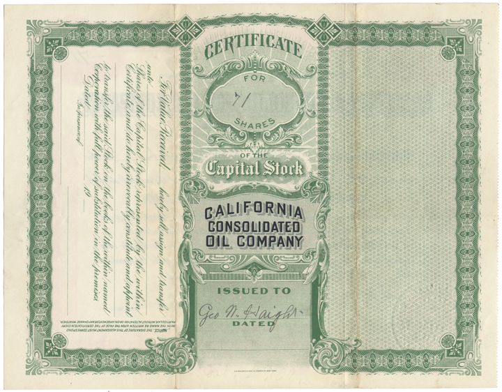 California Consolidated Oil Company Stock Certificate