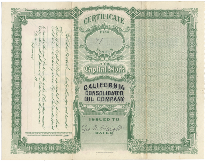 California Consolidated Oil Company Stock Certificate