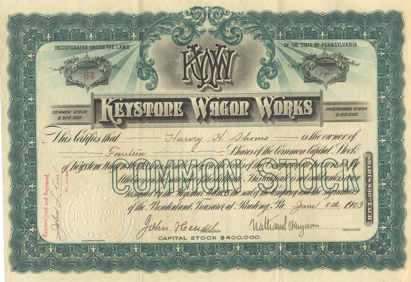 Keystone Wagon Works Stock Certificate