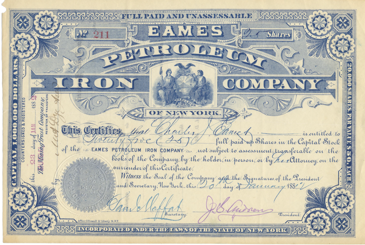 Eames Petroleum Iron Company Stock Certificate