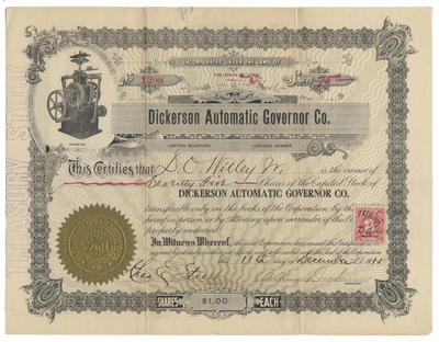 Dickerson Automatic Governor Co. Stock Certificate