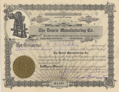 Dourte Manufacturing Co. Stock Certificate