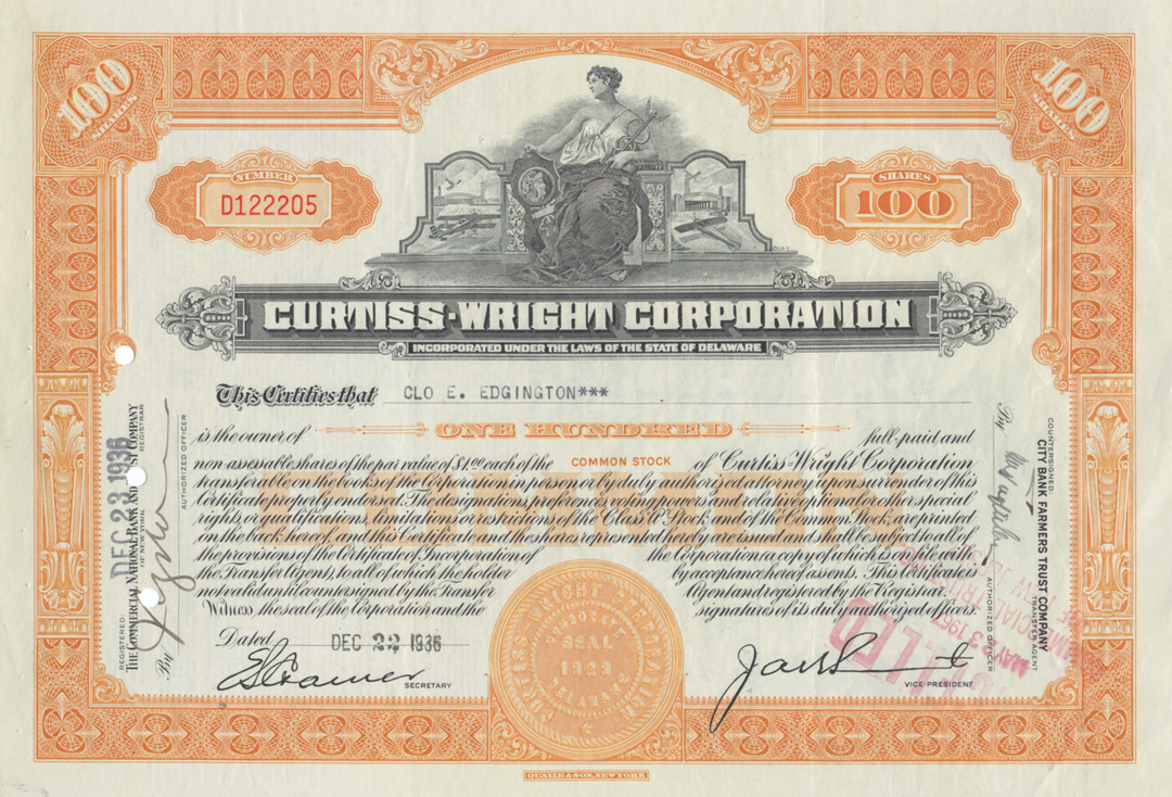 Curtiss-Wright Corporation Stock Certificate