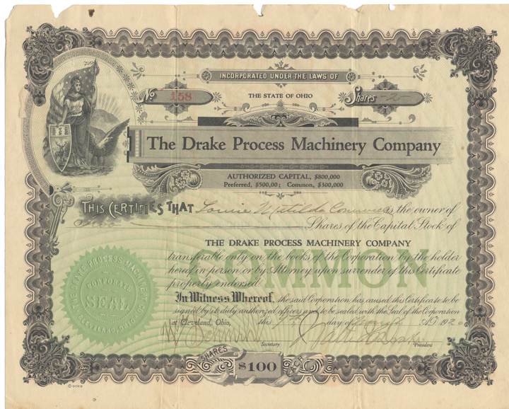 Drake Process Machinery Company Stock Certificate