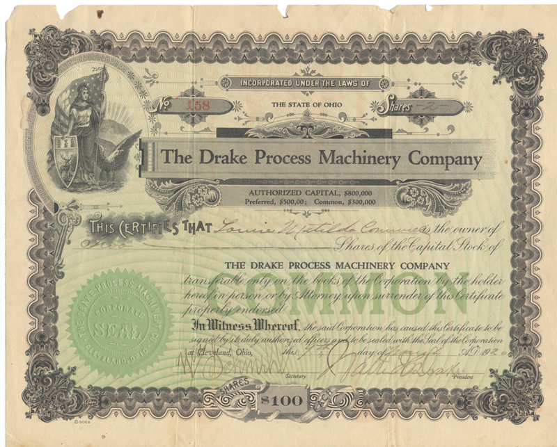 Drake Process Machinery Company Stock Certificate