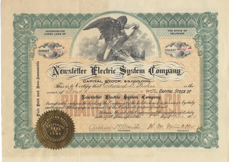 Newstetter Electric System Company Stock Certificate