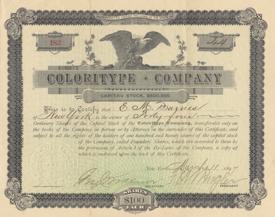Coloritype Company Stock Certificate