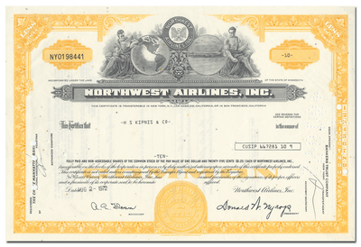 Northwest Airlines, Inc. Stock Certificate
