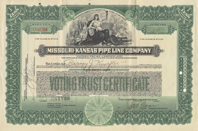 Missouri-Kansas Pipe Line Company Stock Certificate