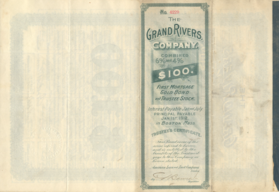 Grand Rivers Company Bond Certificate Signed by Aretas Blood