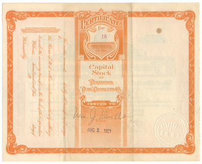 Pettijohn Pure Products Co. Stock Certificate