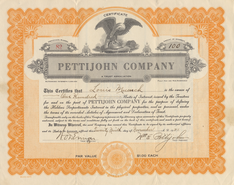Pettijohn Company Stock Certificate