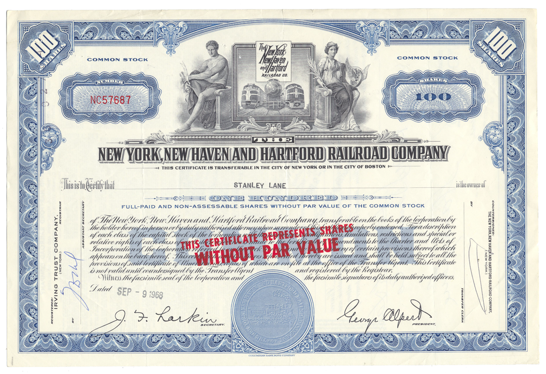 New York, New Haven and Hartford Railroad Company Stock Certificate