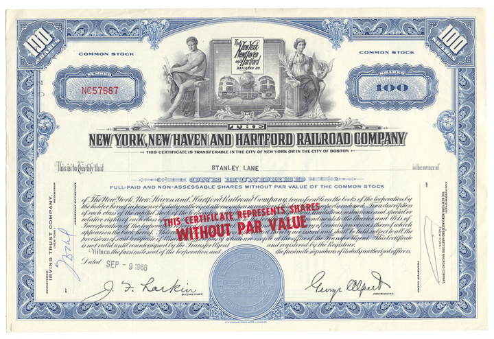 New York, New Haven and Hartford Railroad Company Stock Certificate