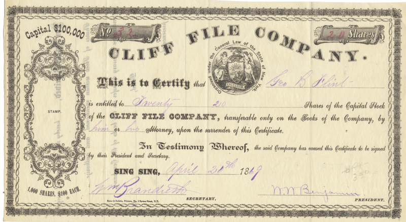 Cliff File Company Stock Certificate