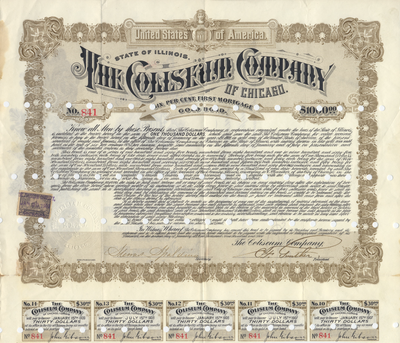 Coliseum Company of Chicago Bond Certificate