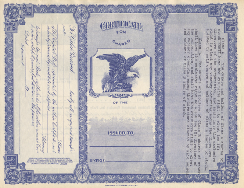 Dutchess Amusement Operators, Inc. Stockl Certificate