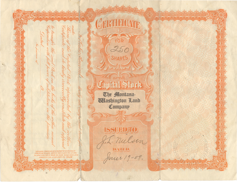 Montana-Washington Land Company Stock Certificate