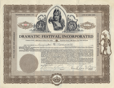 Dramatic Festival, Incorporated Stock Certificate