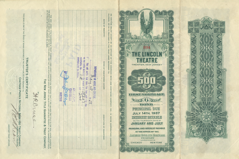 Lincoln Theatre Bond Certificate