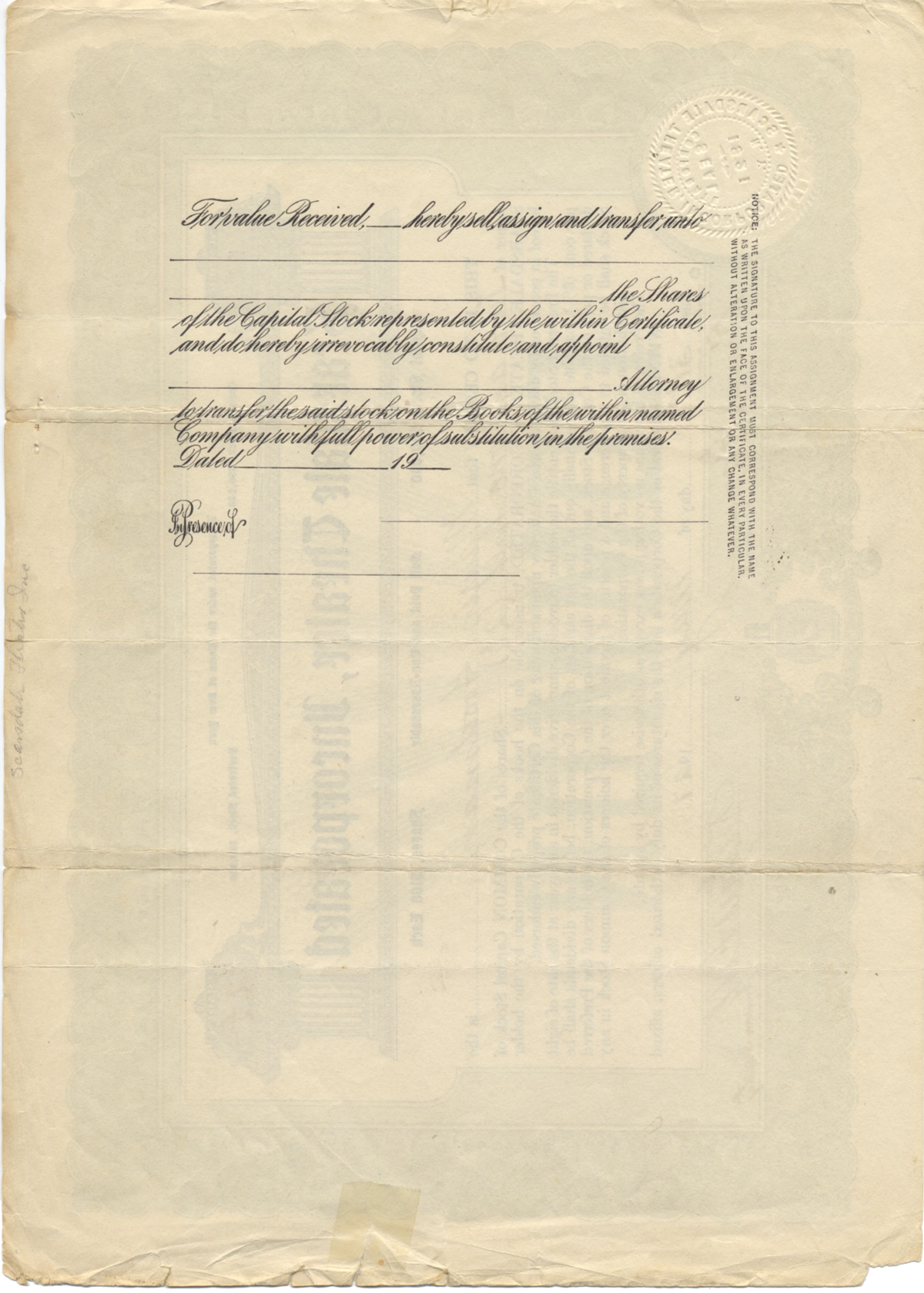 Scarsdale Theater, Incorporated Stock Certificate