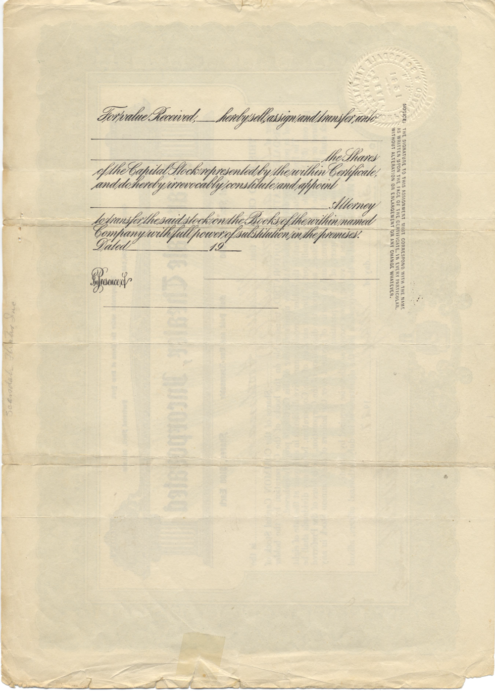 Scarsdale Theater, Incorporated Stock Certificate