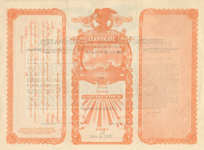 Theatre Patrons, Incorporated Stock Certificate