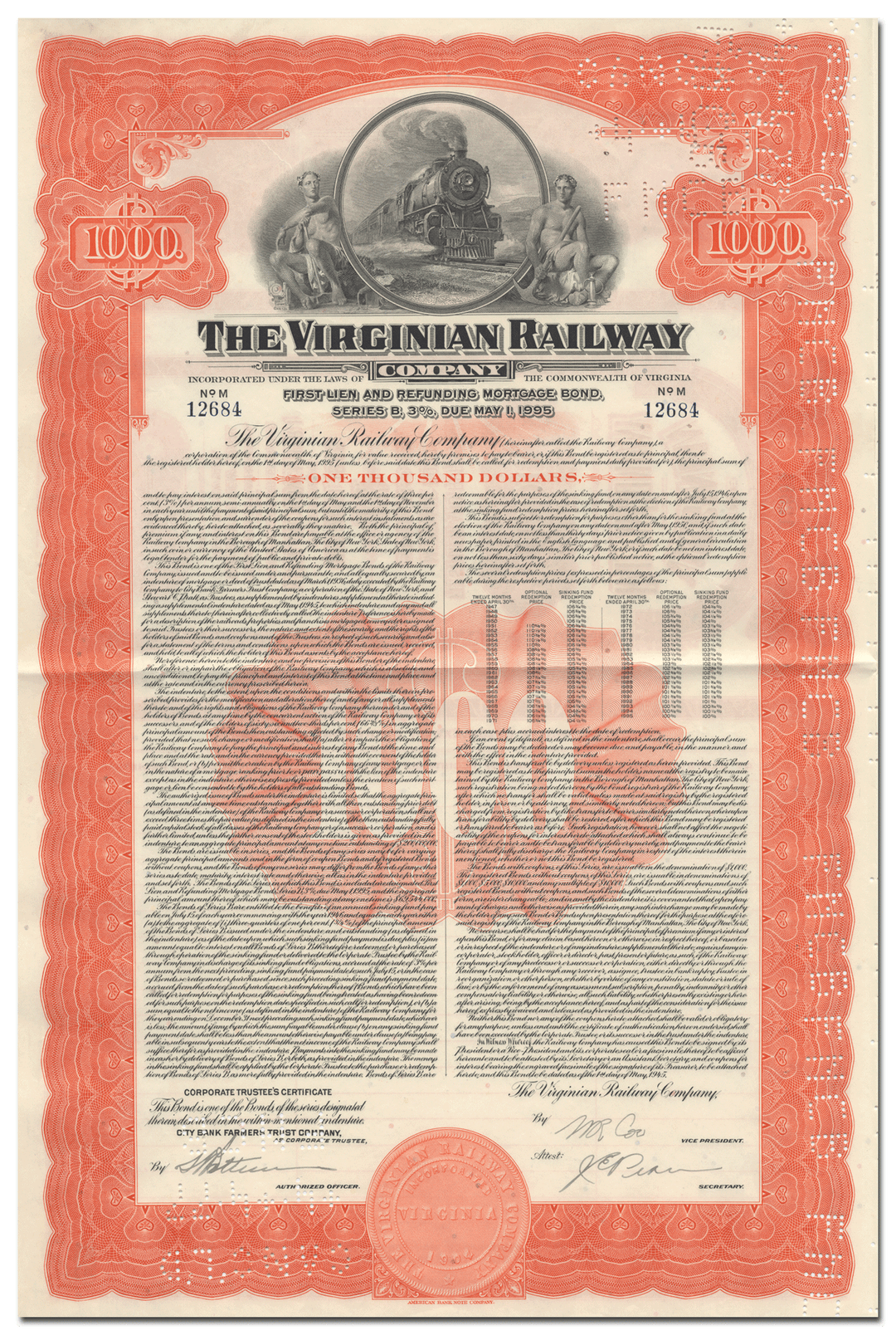 Virginia Railway Company Bond Certificate