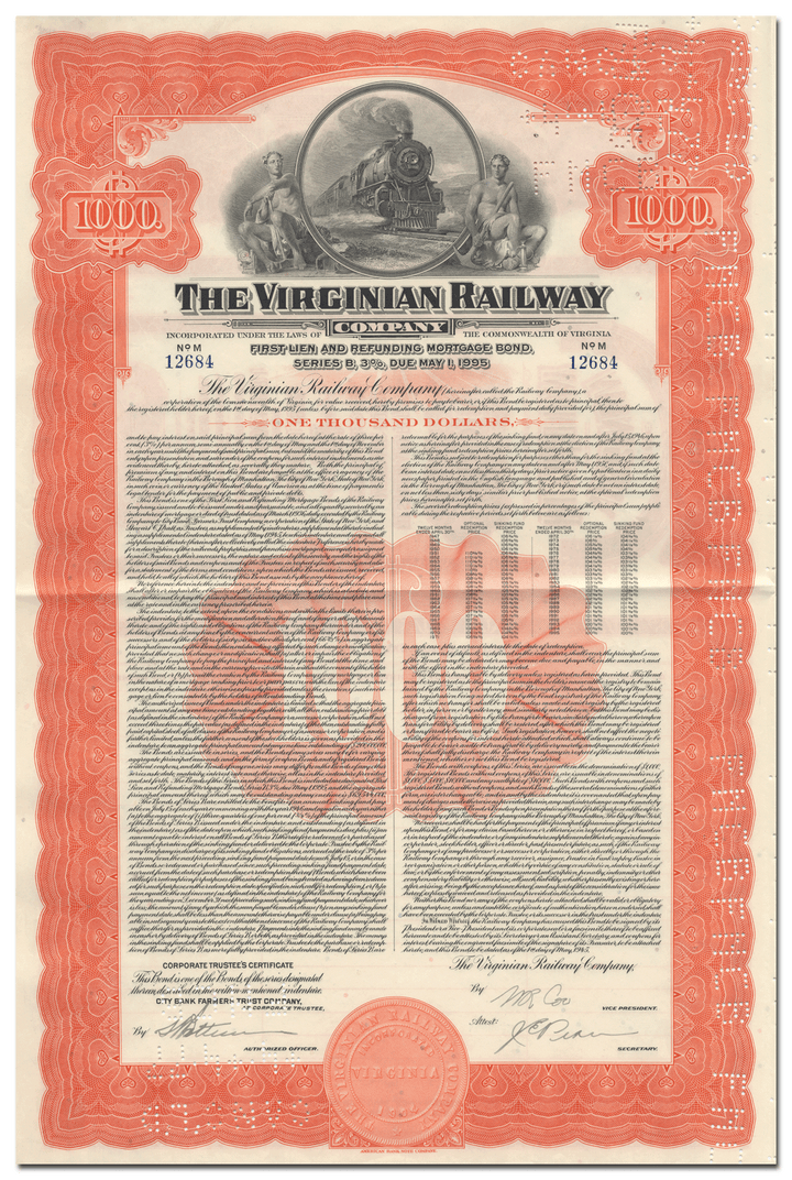 Virginia Railway Company Bond Certificate