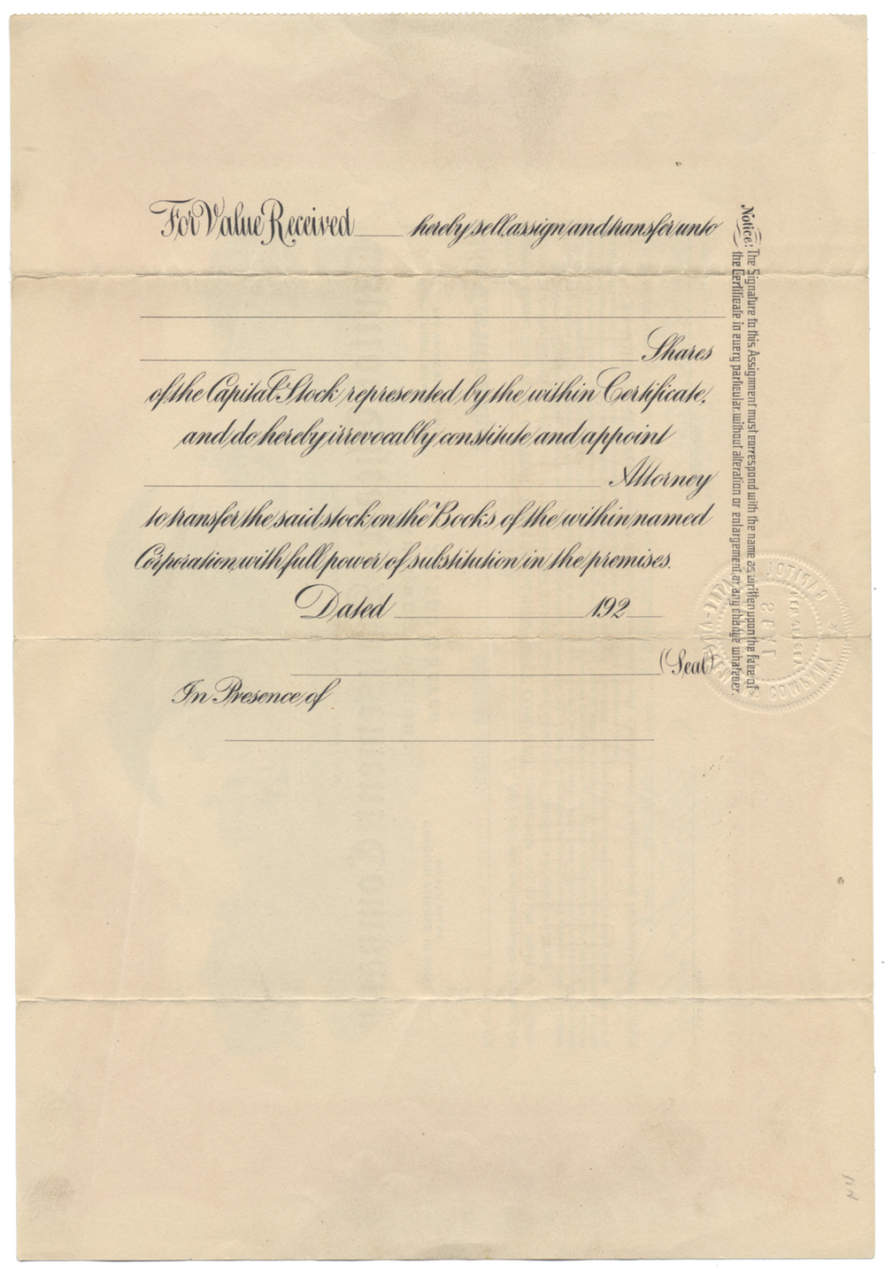 Capitol Theatre-Amusement Company Stock Certificate