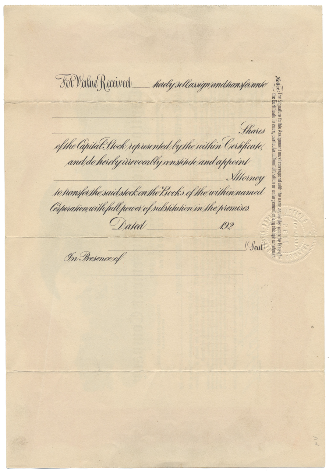 Capitol Theatre-Amusement Company Stock Certificate