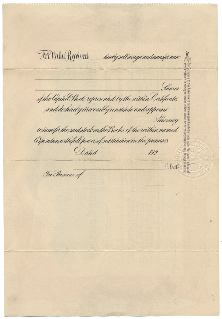 Capitol Theatre-Amusement Company Stock Certificate