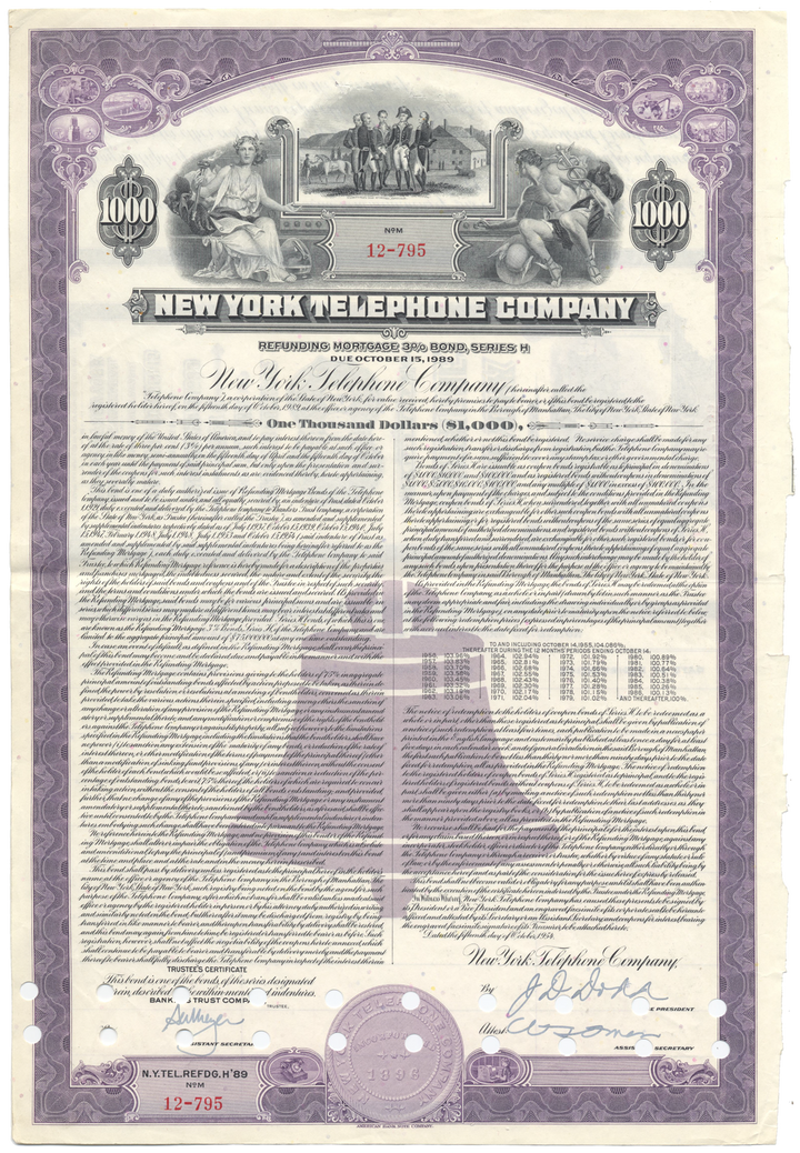 New York Telephone Company Bond Certificate