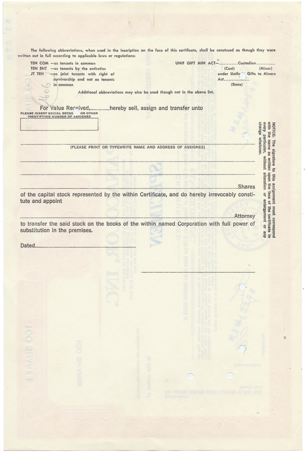 Panacolor, Inc. Specimen Stock Certificate