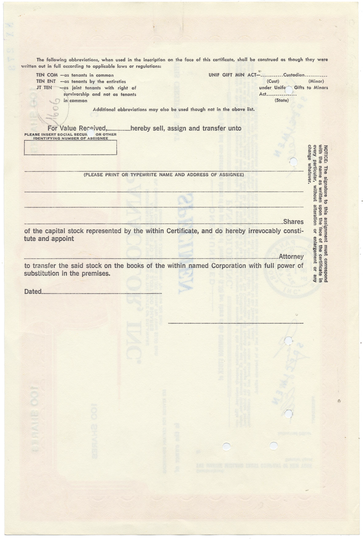 Panacolor, Inc. Specimen Stock Certificate