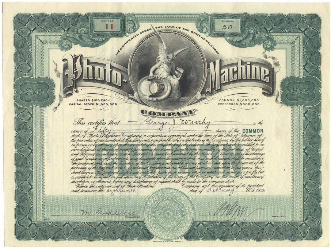 Photo-Machine Company Stock Certificate