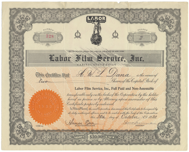Labor Film Service, Inc. Stock Certificate