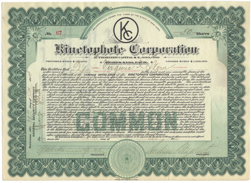 Kinetophote Corporation Stock Certificate