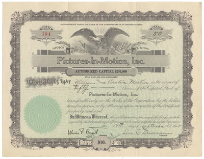 Pictures-In-Motion, Inc. Stock Certificate
