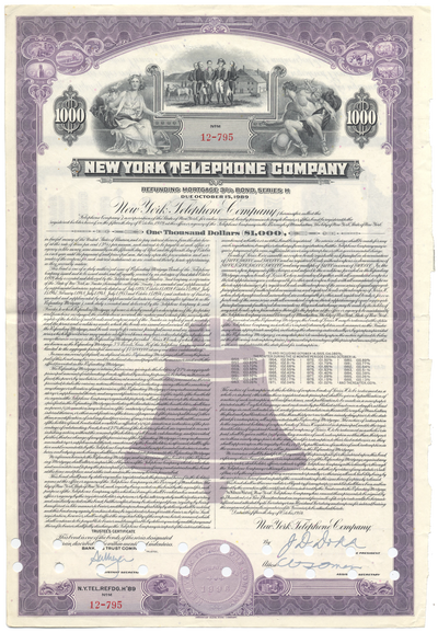 New York Telephone Company Bond Certificate