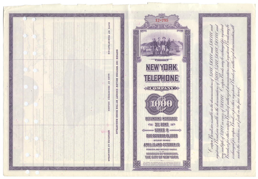 New York Telephone Company Bond Certificate