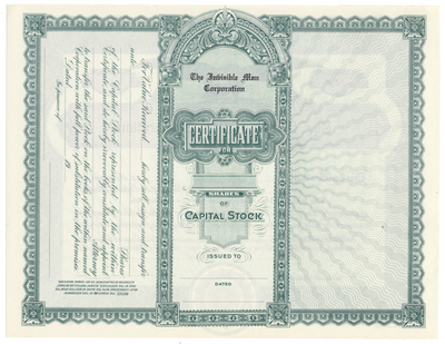 Invisible Man Corporation Stock Certificate