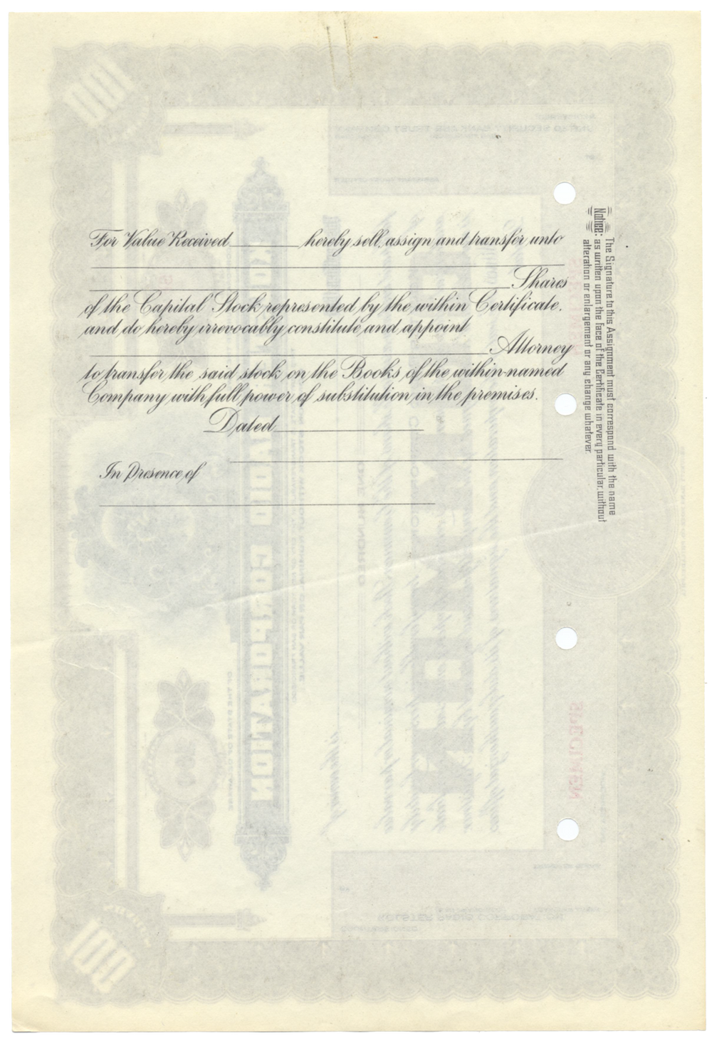 Kolster Radio Corporation Specimen Stock Certificate