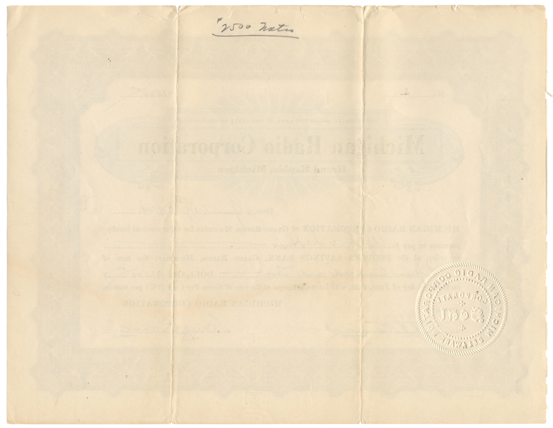 Michigan Radio Corporation Stock Certificate