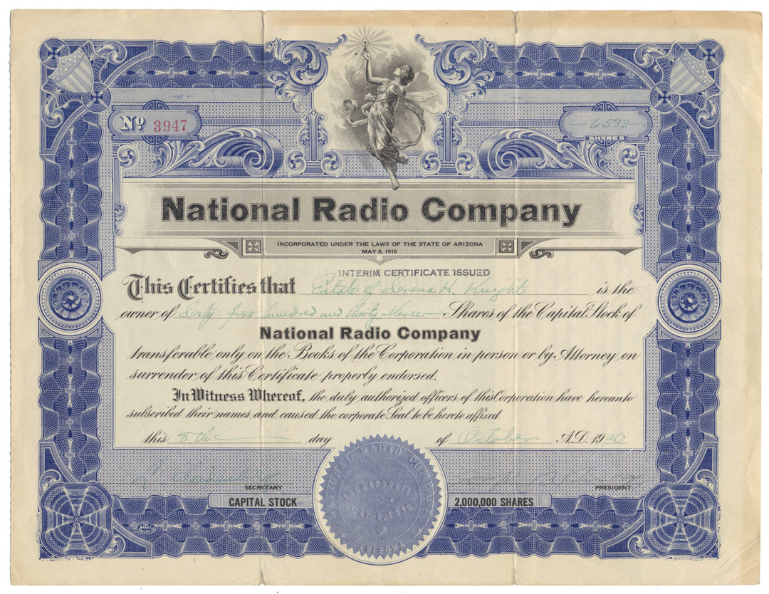 National Radio Company Stock Certificate