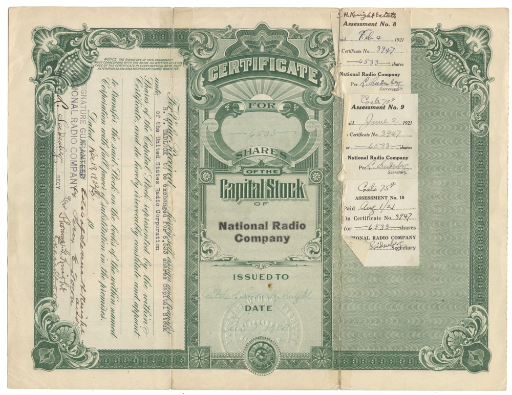 National Radio Company Stock Certificate