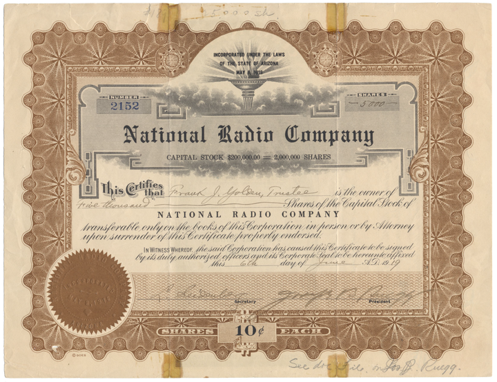 National Radio Company Stock Certificate