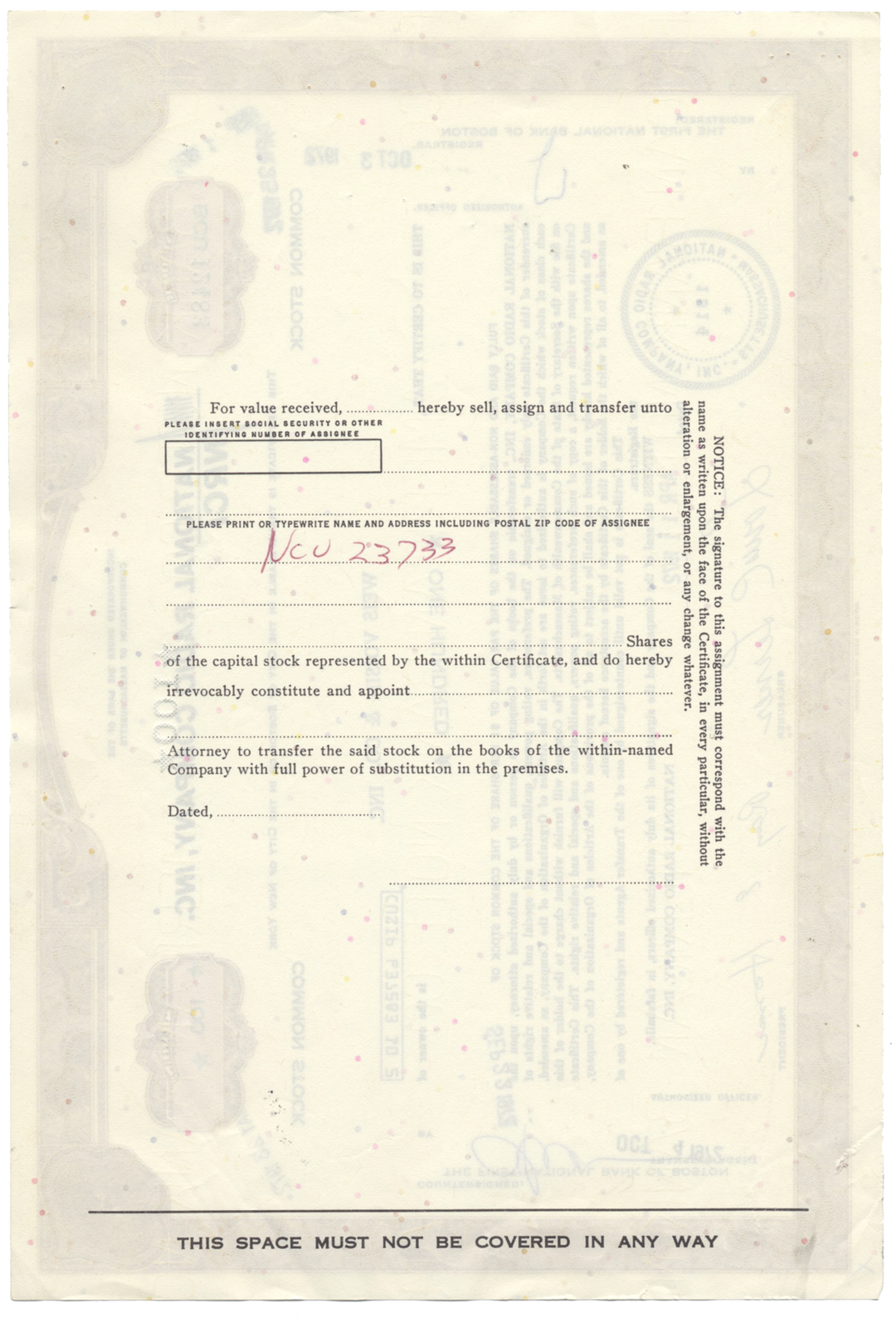 National Radio Company, Inc. Stock Certificate