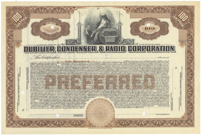 Dubilier Condenser & Radio Corporation Stock Certificate