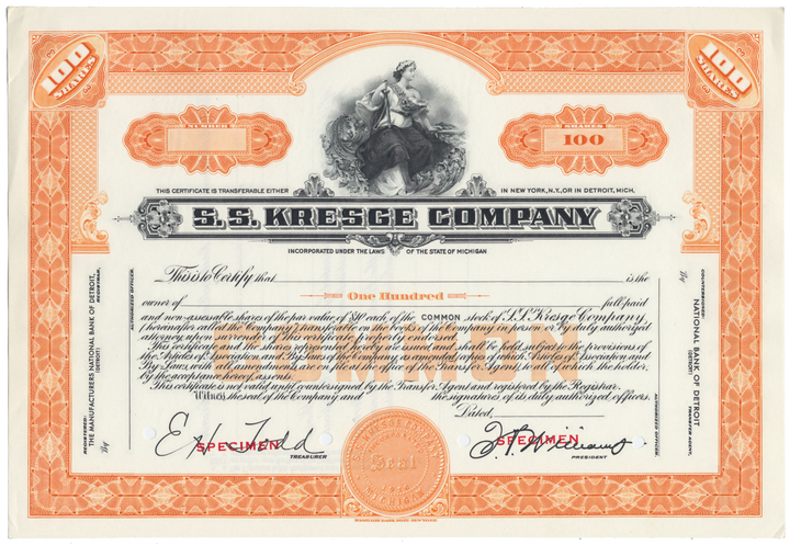 S. S. Kresge Company Specimen Stock Certificate